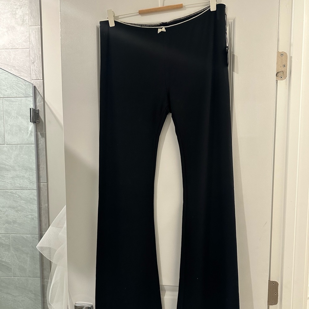 Set active black jersey sleep pant with white bow large nwt